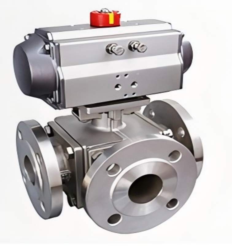Q644(5)F Pneumatic Flanged Three-way Ball Valve, Flanged Three-way Ball Valve,Three-way Ball Valve